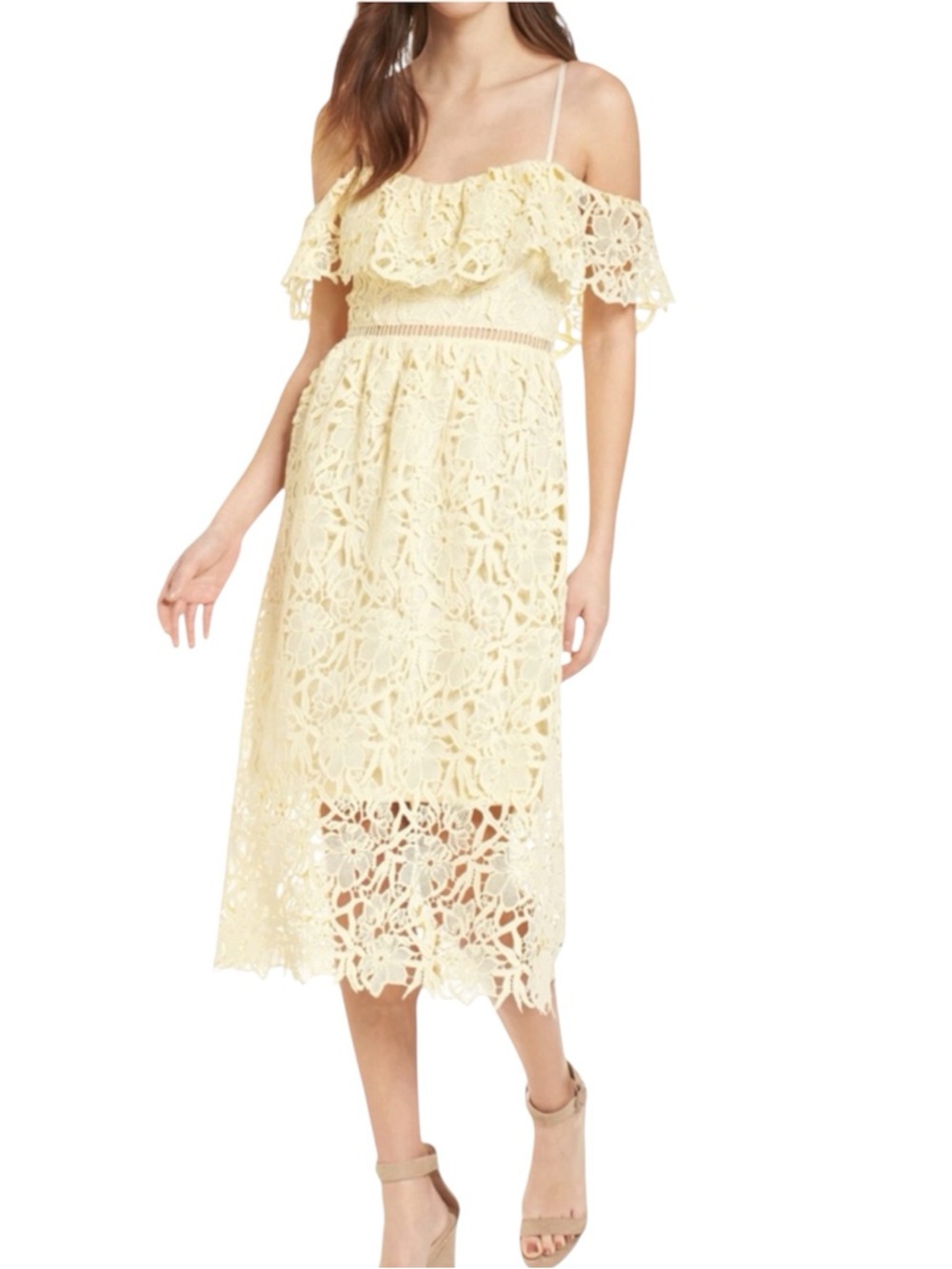 ASTR THE LABEL Lace Off The Shoulder Midi Dress